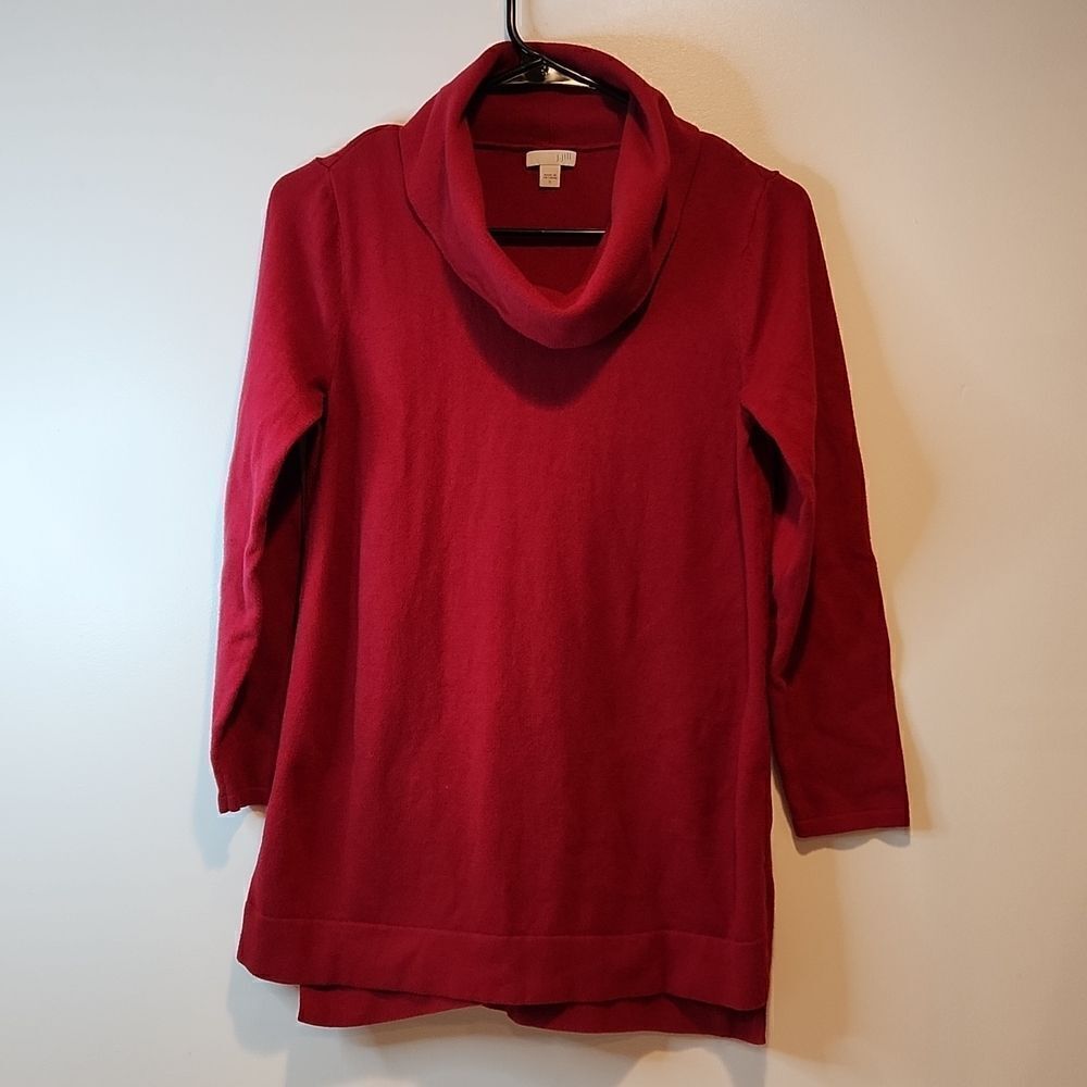J Jill Top Women's Size Small Red Solid Turtle Neck Long Sleeve Pullover NICE!!